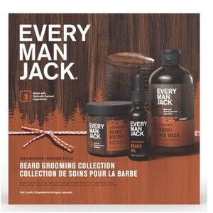 Every Man Jack Men's Aged Bourbon Beard Kit Holiday Gift Set, Face Wash, Beard B